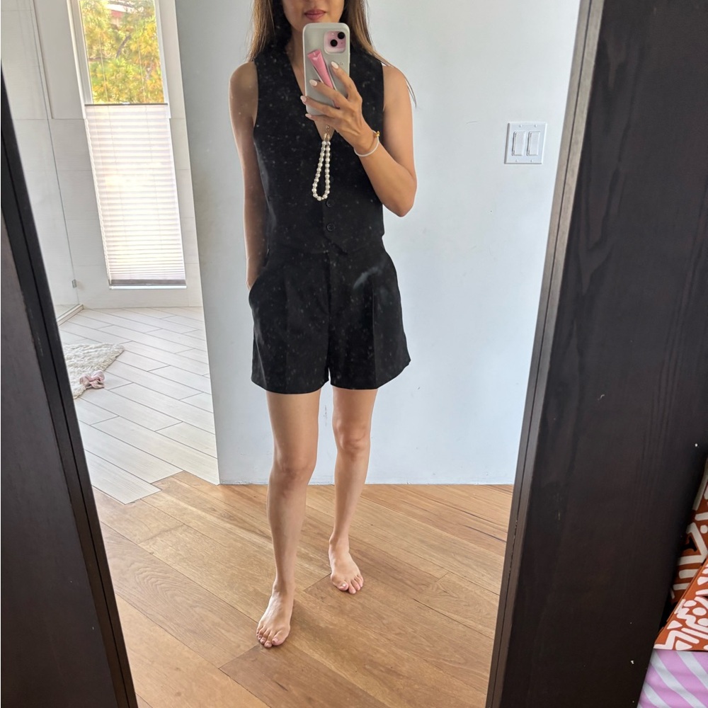 Elegant Black Women's vest and shorts set
